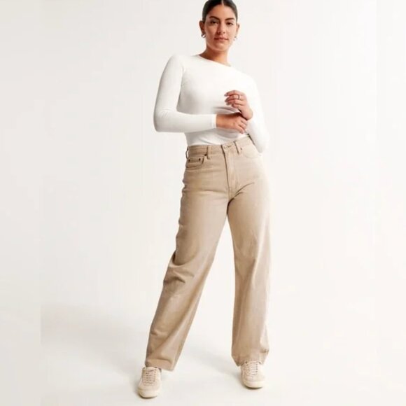 Abercrombie High Rise Taper Jean in Beige - Picture 1 of 10